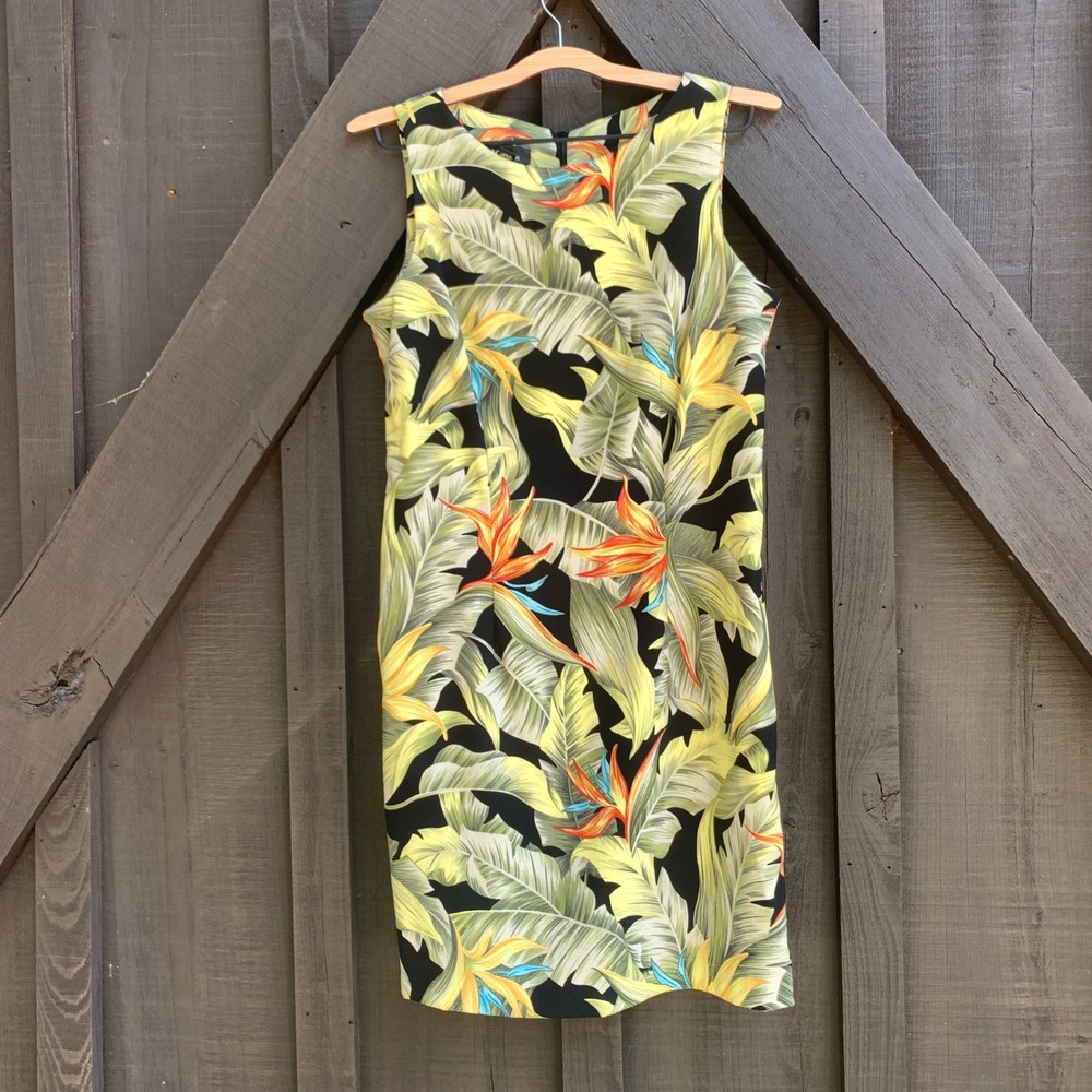 AGB Dress Womens 10 Tropical Bird of Paradise Print Sleeveless Sheath Midi